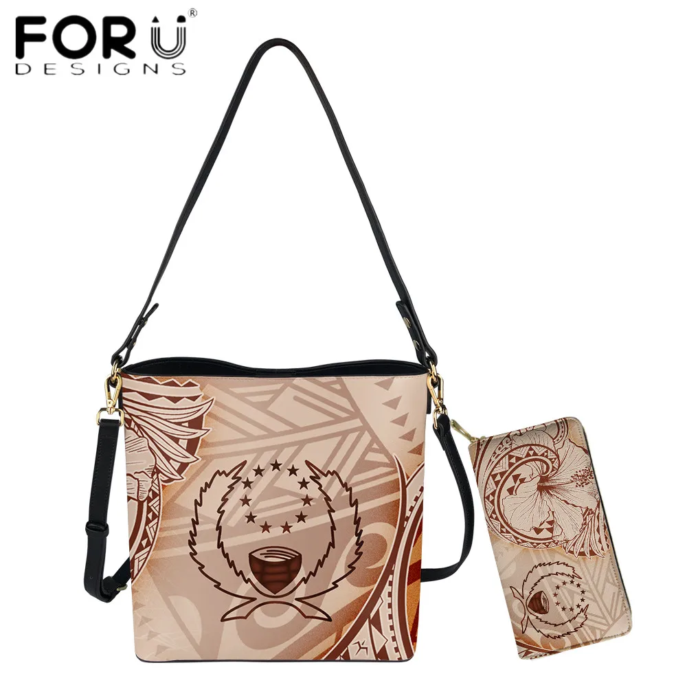 

FORUDESIGNS Luxury Handbags Women Bags Pohnpei Polynesian Tribal Hibiscus Flower Printing Lady PU Leather Shoulder Bag And Purse