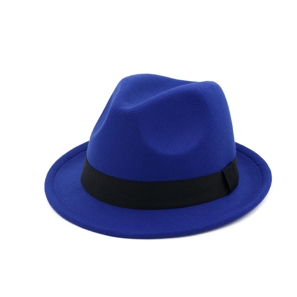 Blue Модная мужская и женская шерстяная шляпа Fedora с тканевым поясом поп уличная дорожная шляпа Панама джазовая, шляпа - Цвет: Blue