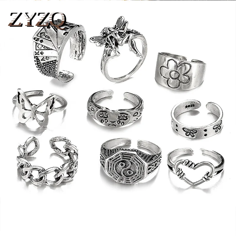 Набор Колец ZYZQ в стиле панк с бабочкой для женщин Винтажные Украшения на палец