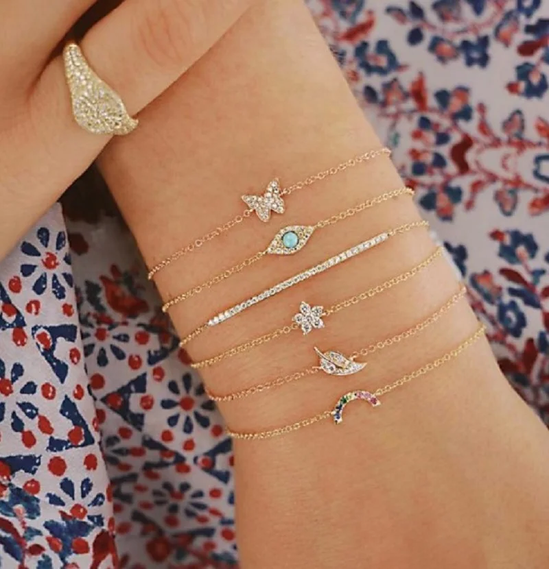 Новинка блестящий многослойный золотистый браслет цепочка со стразами