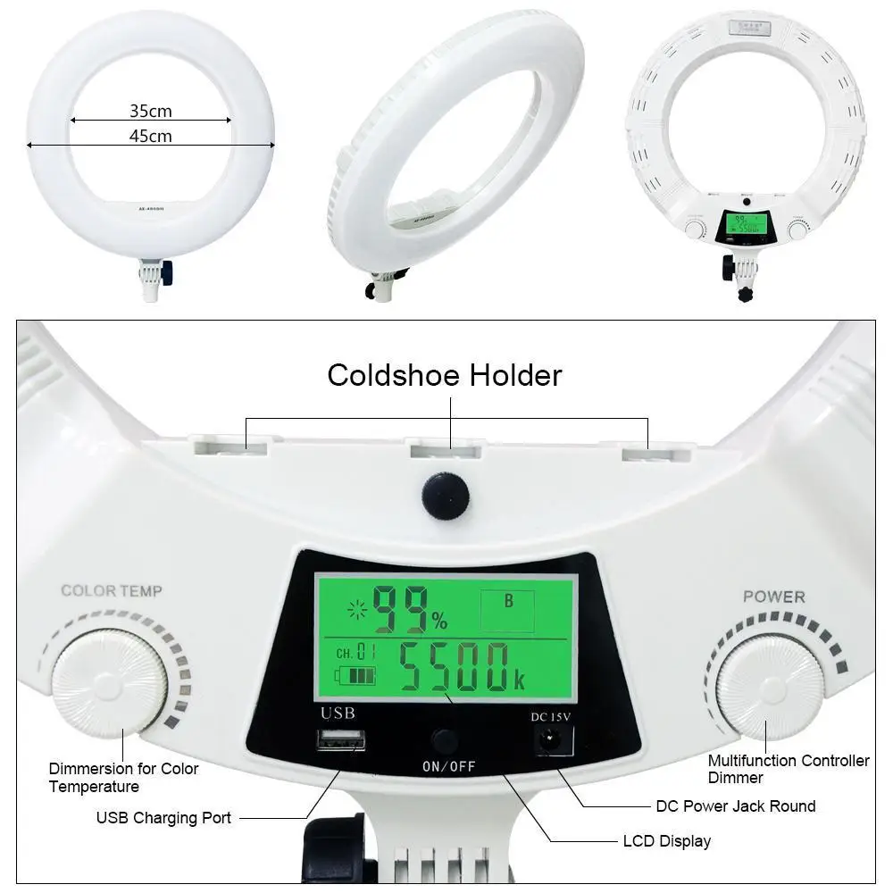 

Led Ring Ligths Lamps with Tripod for Phone Yidoblo QS-480E 96W Bi-color 3200K 5500K Studio Light Video For Lighting