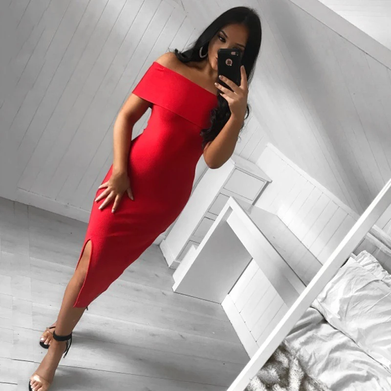 Женское платье с разрезом INDRESSME вечерние платья открытыми плечами 2018|bandage dress|dress