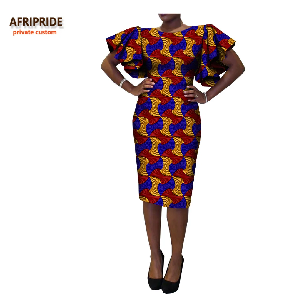 Новое Африканское весеннее женское платье AFRIPRIDE с коротким рукавом-бабочкой и О-образным вырезом длиной до колена повседневное хлопковое платье для женщин A7225133 - Цвет: 543J