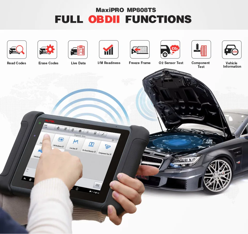 Autel MaxiPRO MP808TS OBDII диагностический инструмент wifi Bluetooth OBD2 сканер полный TPMS сервис TPMS активация Программирование PK MS906BT