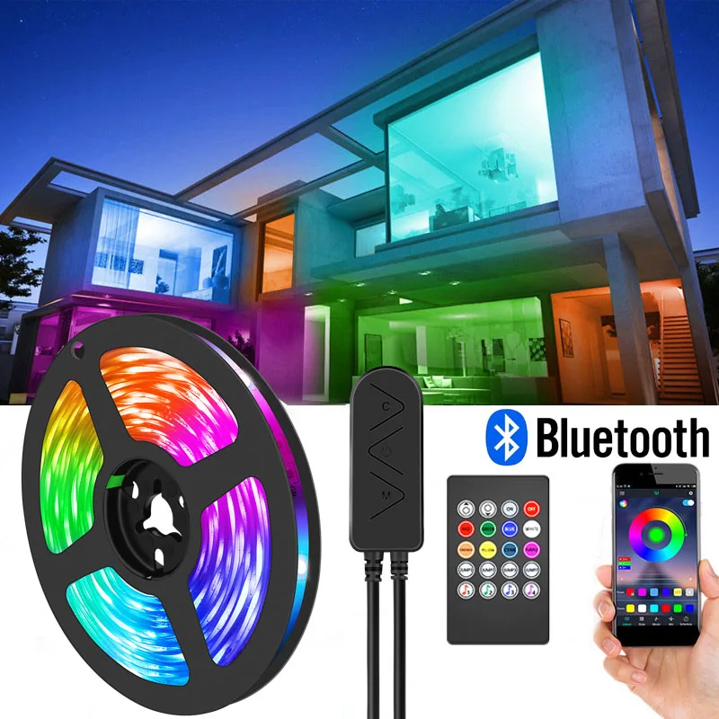 

СВЕТОДИОДНАЯ лента SMD 5050 с Bluetooth, гибкая лента RGB с контроллером, 12 В, 24 В, 5 м, 10 м, 15 м, 20 м для украшения дома, спальни, комнаты