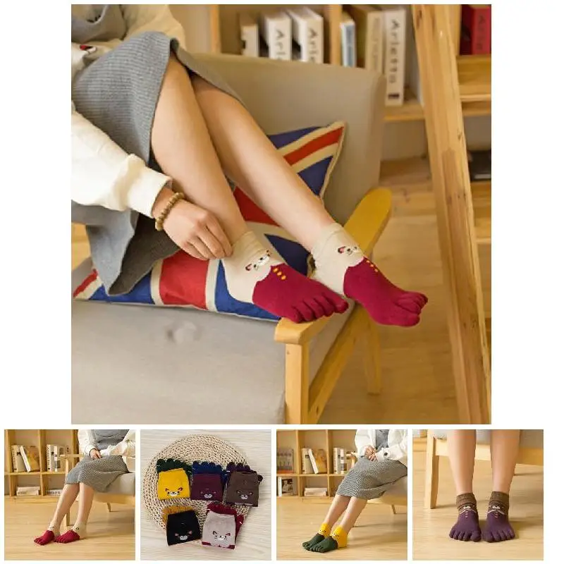 Лидер продаж 1 пара Для женщин и девочек мягкие носки с рисунком кошки пять пальцы