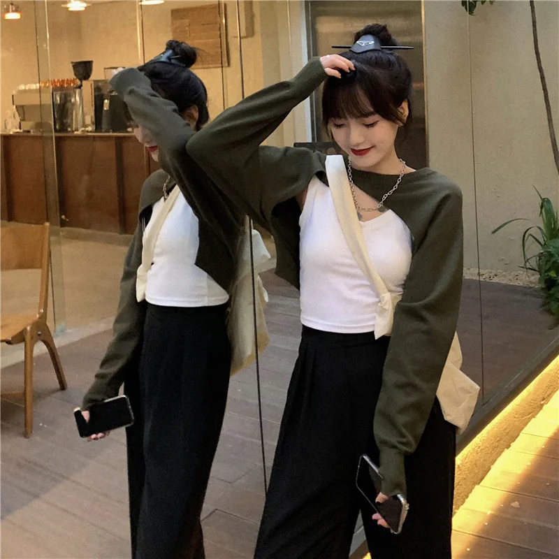 

Новинка осени 2021, свободный и Яркий Модный трикотажный топ с длинным рукавом для женщин.