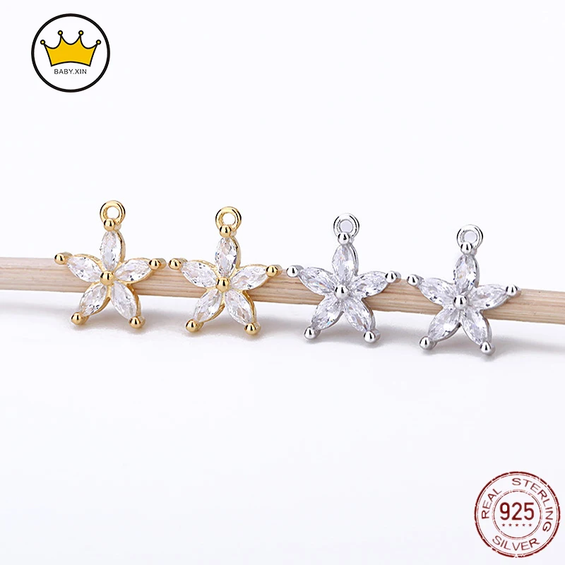 

2PCS/Lot 925 Sterling Silver Micro-inlaid Zircon Fashion Five-pointed Star Flower Accessories Earrings Pendant DIY Accessories
