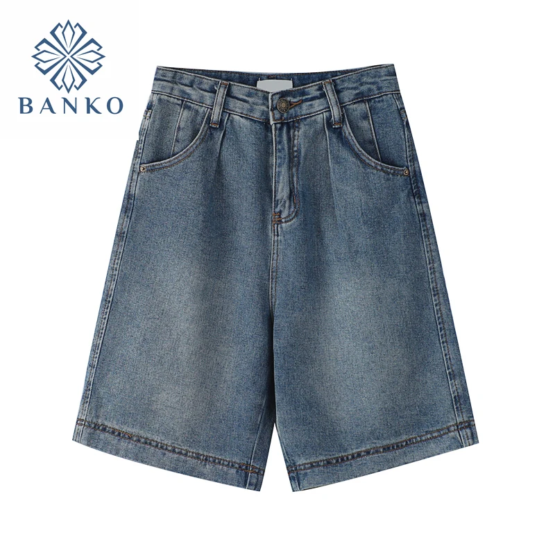 

High Waist Denim Shorts Women's Summer Thin 2021 New 5-Point Jeans Straighted Tube Loose Casual Blue Denim Short Pants Female