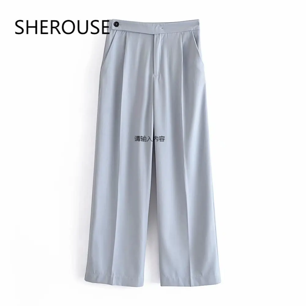 

2021 женские модные однотонные брюки на молнии с высокой талией, широкие винтажные женские брюки, женские брюки, pantalon pour femme