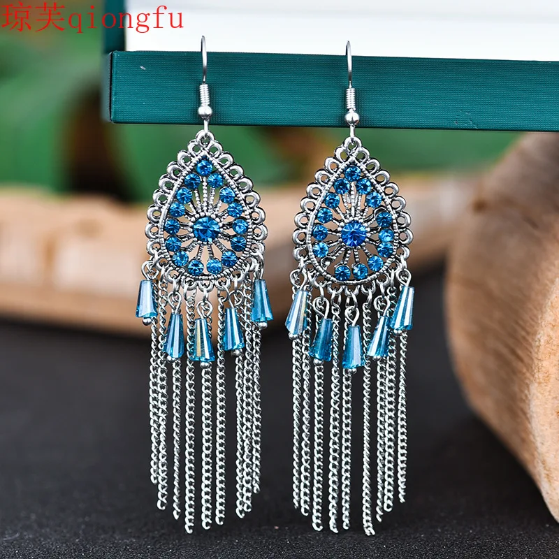 

Personalized modern female bohemian creative long earrings drop-shaped diamond earrings accessories retro drop earrings
