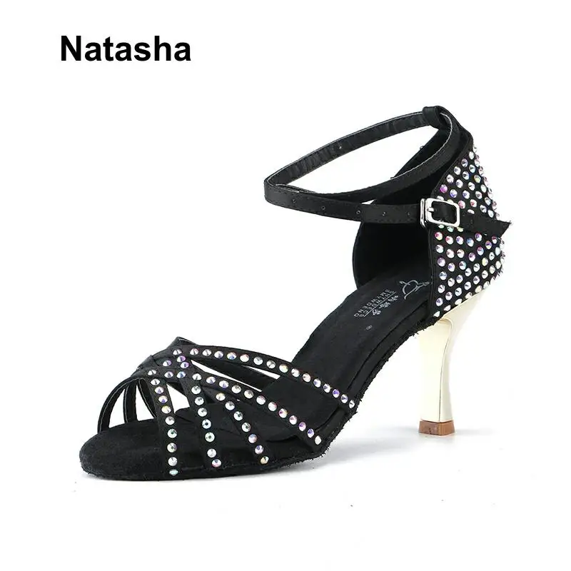 Черные танцевальные туфли Natasha кофейный мешок инкрустированные алмазной обувью