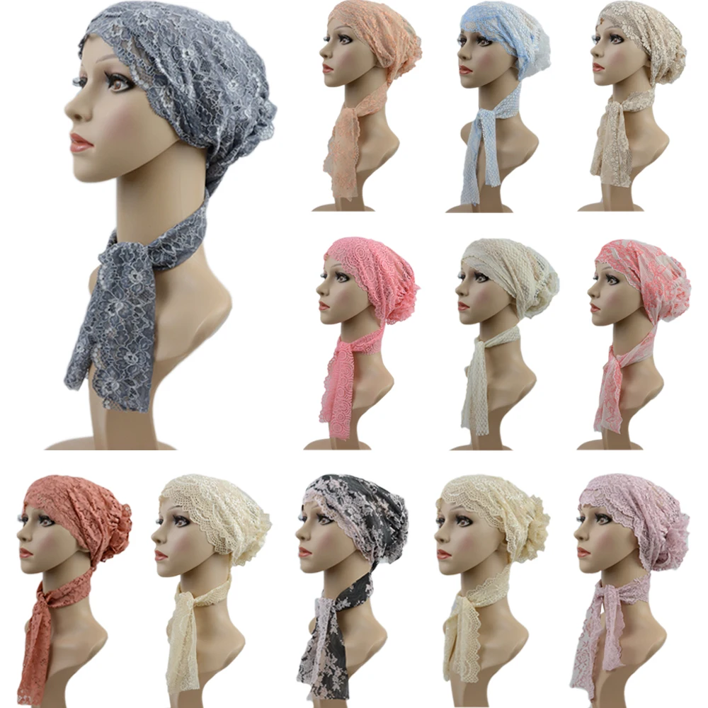 Мусульманский Для женщин Underscarf кружевная Шапочка Капот Исламская тюрбан