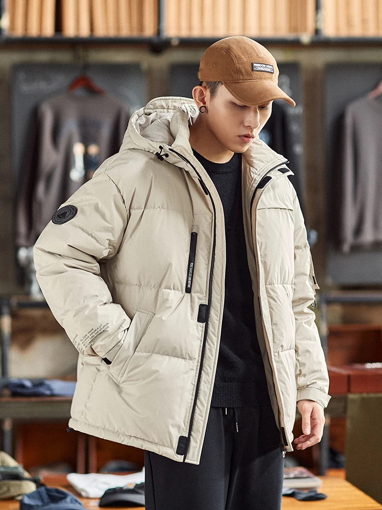 Winter New down Jacket Men's Short Hood Thickened Korean Style Solid Color Trendy Men's Winter Coat