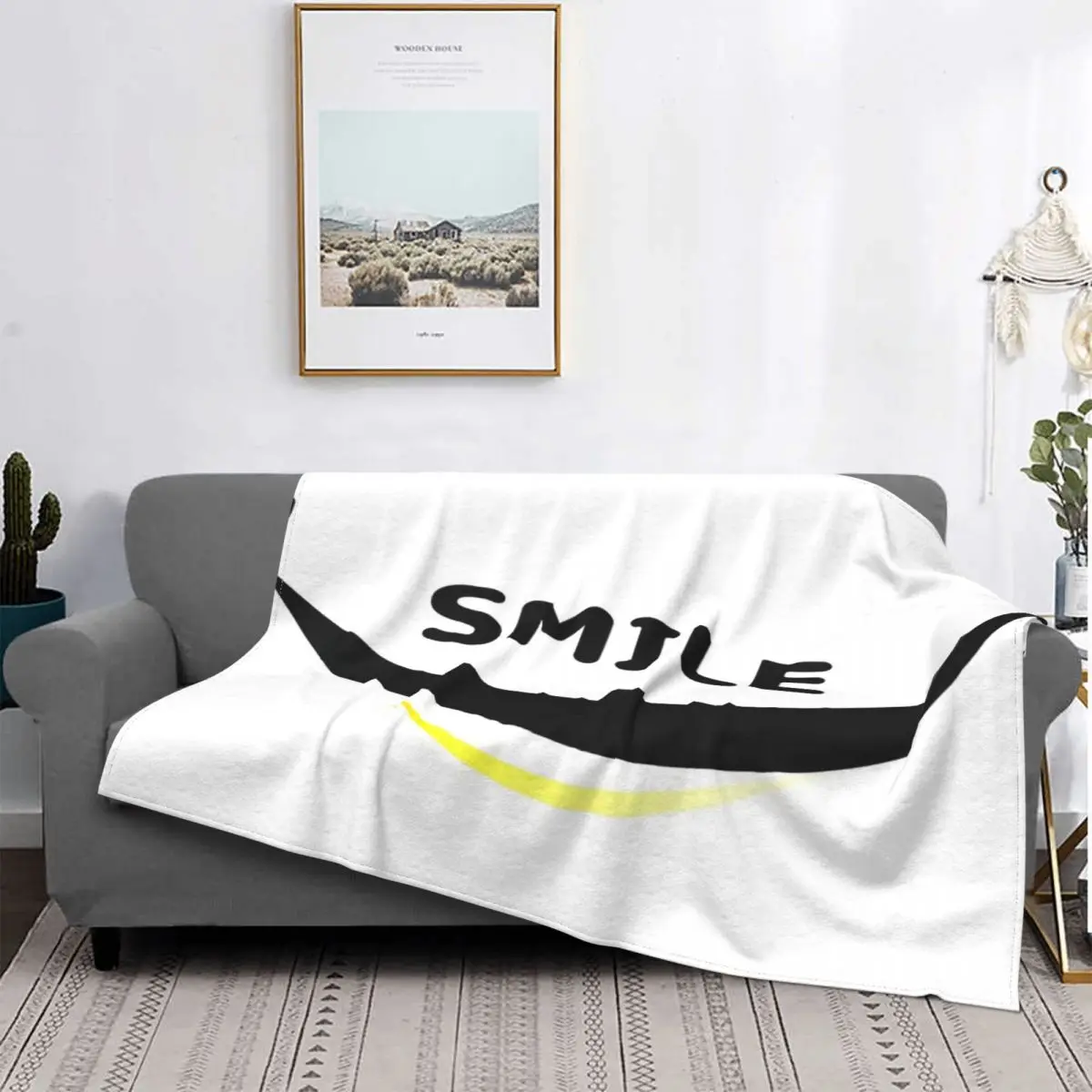 

Imoji-Manta с изображением Sonrisa, colcha a cuadros para cama, cubierta de playa, manta Thermal de lino y algodón