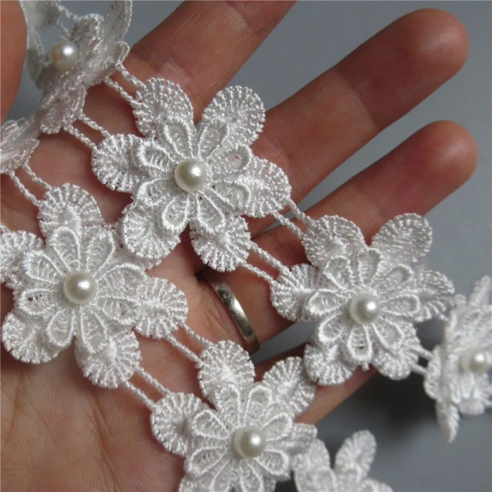 10X растворимая белая жемчужина ромашки цветы вышитые кружевные отделочные ленты