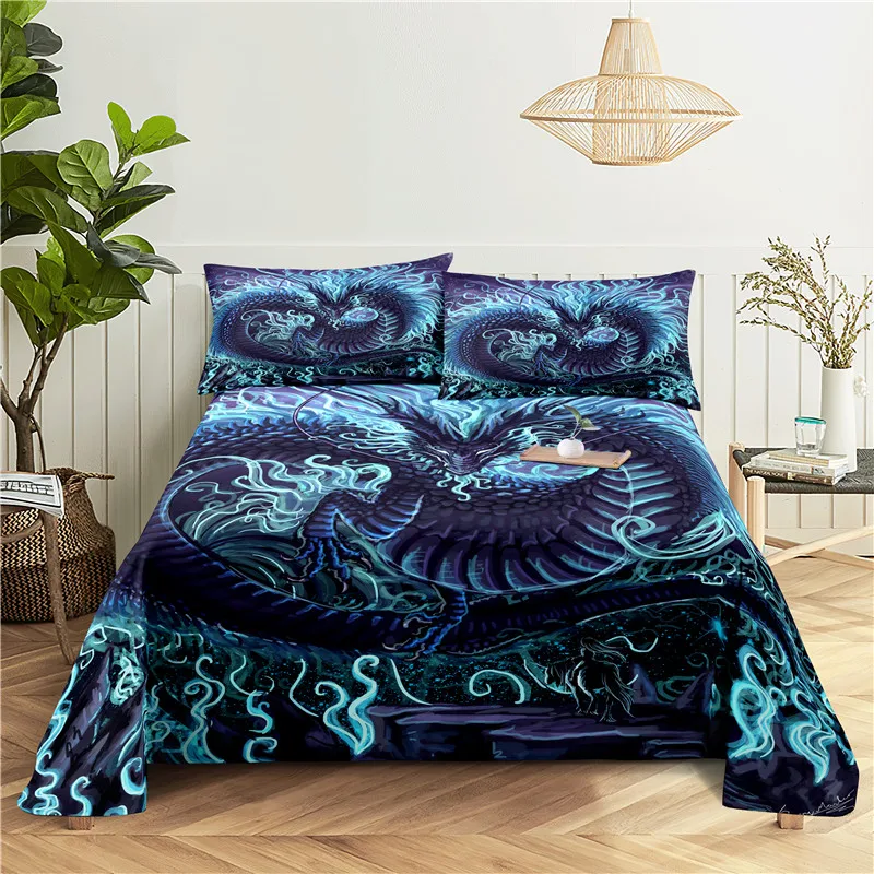 

Dragon 0.9/1.2/1.5/1.8/2.0m Digital Printing Polyester Bed Flat Sheet With Pillowcase Print Bedding Set