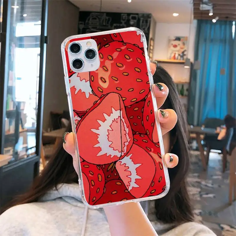 

Strawberry pink summer fruit funda cover coque Phone Case Transparent for iPhone 6 7 8 11 12 s mini pro X XS XR MAX Plus