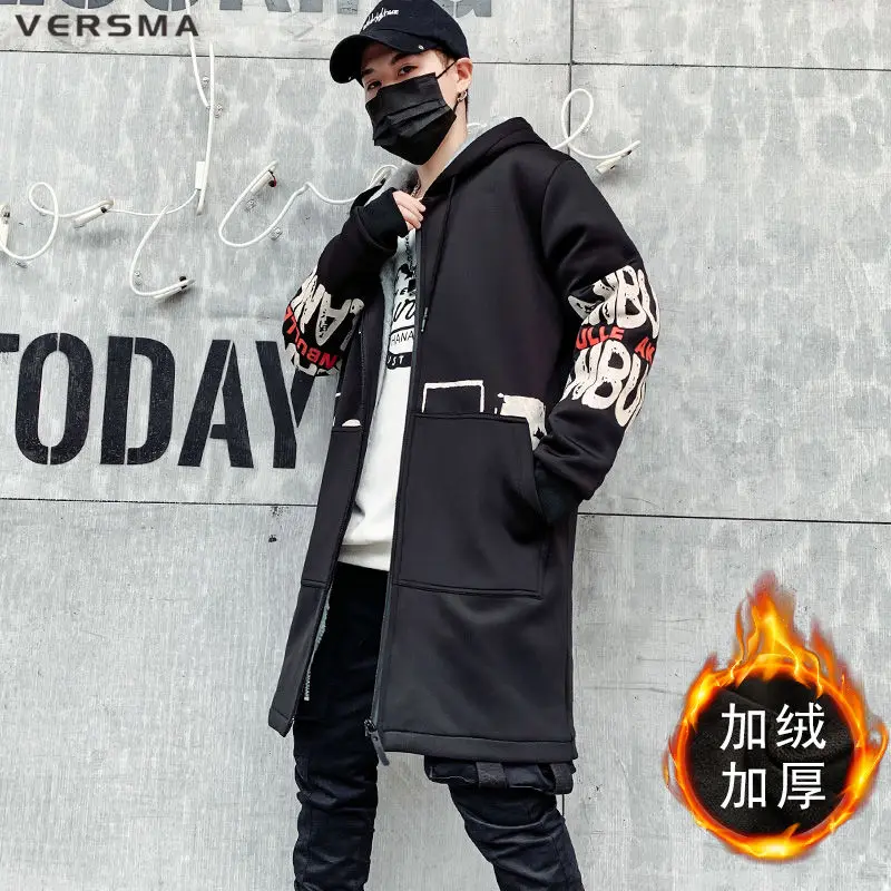 VERSMA Одежда в Корейском стиле мужские длинные Тренч с капюшоном пальто мужская