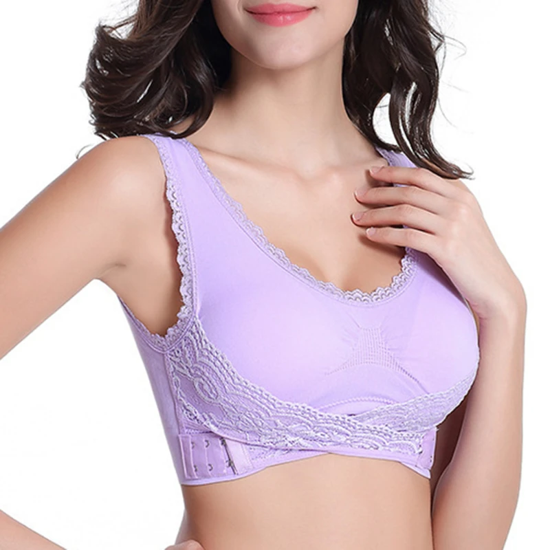 

Women Cross Side Breasted Sleep Bra Shockproof Fitness Yoga Sexy Lace Side Buckle Gathered Fitness Bra Female Vest Underwear