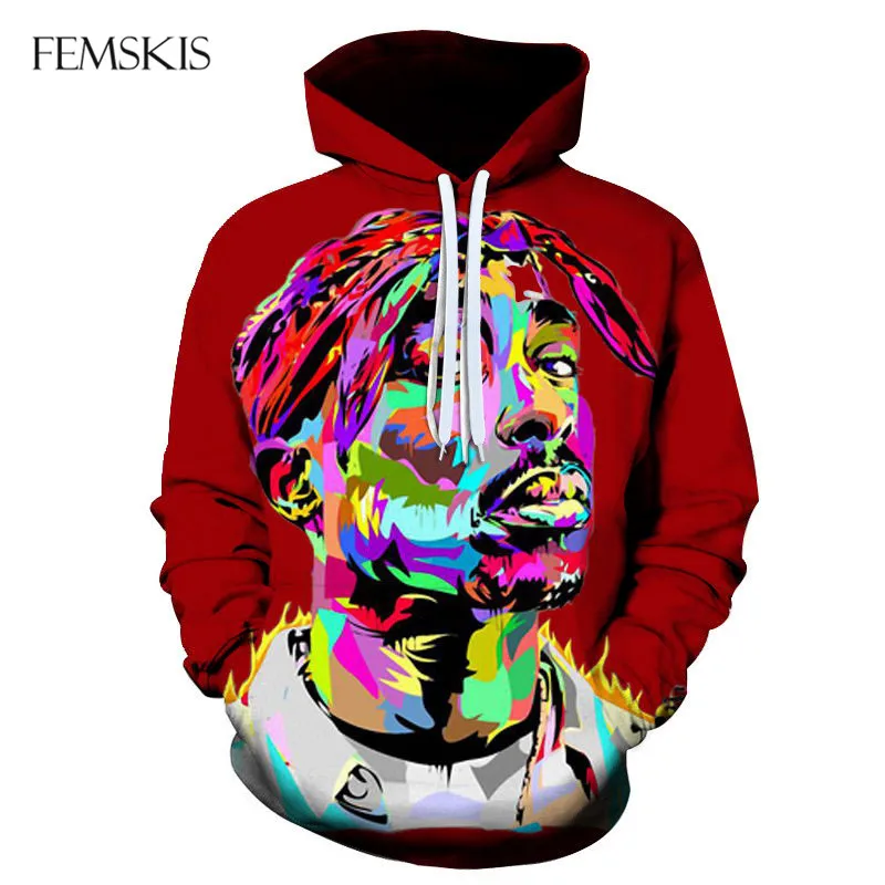 

FEMSKIS Hip Hop 2pac 3D Hoodie Sweatshirt Hoody Men Women Pullovers Print Rapper Tupac Hoodies Long Sleeve Top Hoodies Sportwear