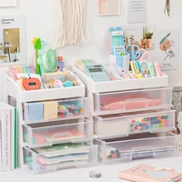 cute multi storey drawer desktop organizer desk storage box free sticker school transparent office stationery storage box