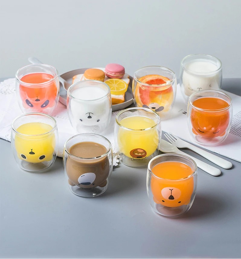 

Cute Bear Shaped Double Wall Coffee Glass Tea Mug Breakfast Milk Lemon Juice Cup Drinkware Child Lover Coffee Cups Mug Gift