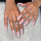Длинные накладные ногти в европейском стиле, простые нюдовые розовые волнистые ногти, макияж, полностью акриловые балерины, наконечники для дизайна ногтей, 24 шт.кор.