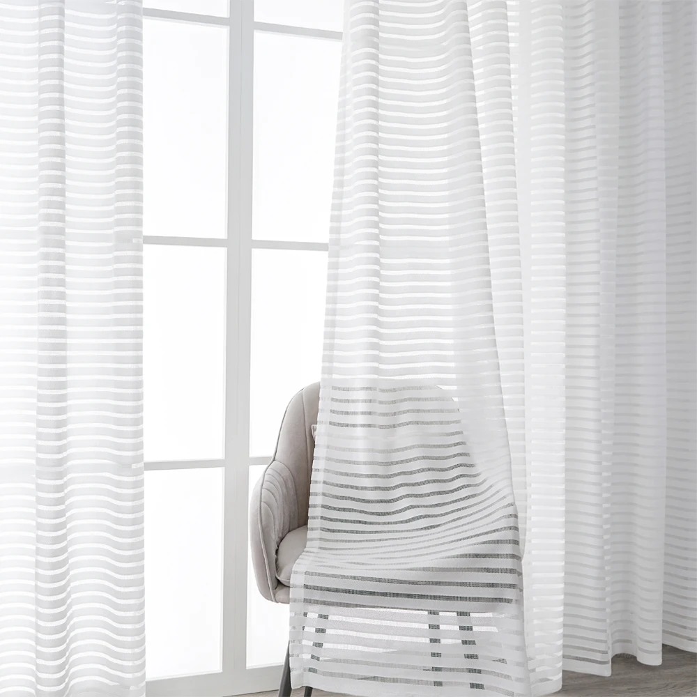 

Weaving Horizontal Stripes Transparent Curtains for Living Room Bedroom Balcony Home Decoration Tulle for Windows Curtains