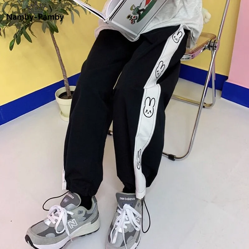 

Kawaii Joggers Soft Girl Style Women's Sports Pants Harajuku Pink Wide Trousers Female Cartoon Oversize Sweatpants Korean