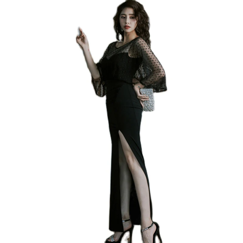 Длинное женское платье COIGARSAM в стиле пэчворк Новые Вязаные сетчатые платья с