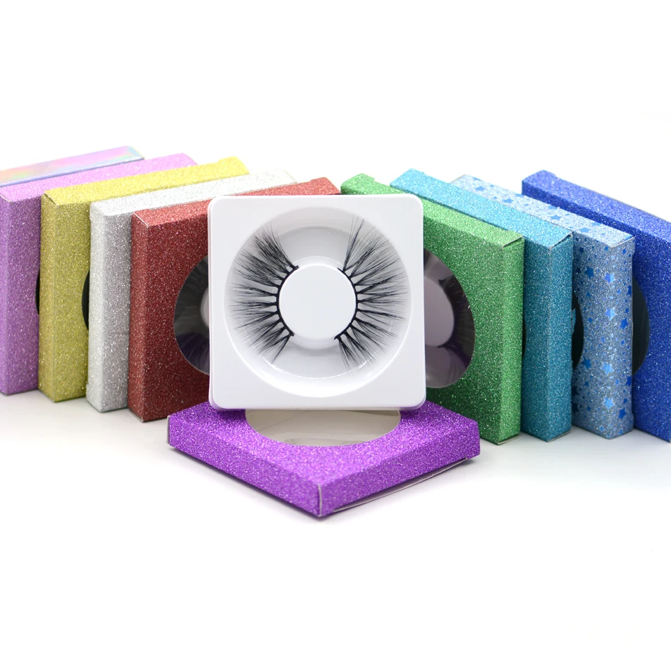 

25mm 3d Mink Lashes Bulk Wholesale Various Packaging Pink/Green/Yellow/Red/Blue Glitter Box Faux Mink 25mm Lashes 50 Pairs