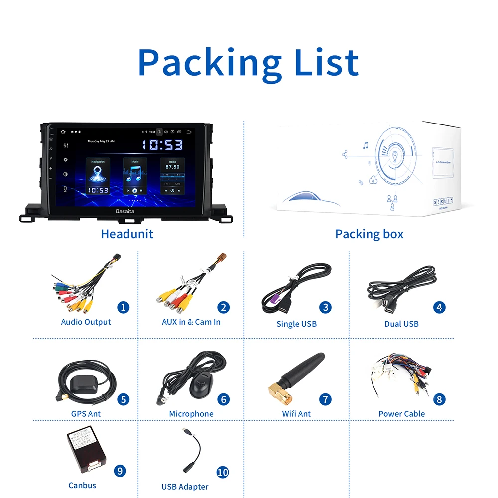 

10.2" HD Touch Screen Android 10.0 GPS Navigator DSP Stereo Audio for Toyota Highlander Radio 2015 2016 2017 2018 Car Multimedia