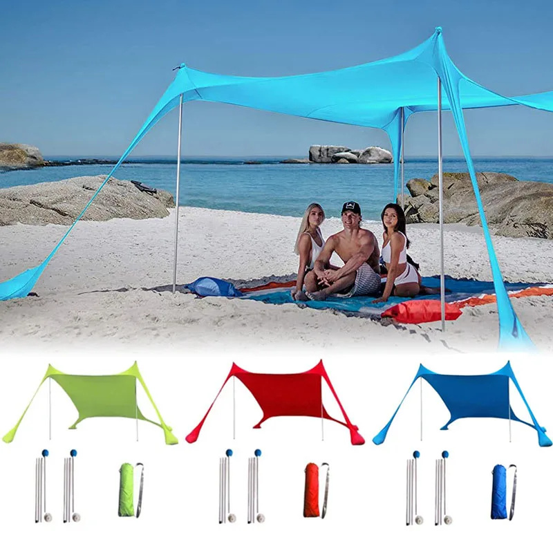 Beach Awning Tent Sun Shelter Lightweight with Anchors Sandbags for Camping Fishing Hiking  Beach Picnic Camping Accessories