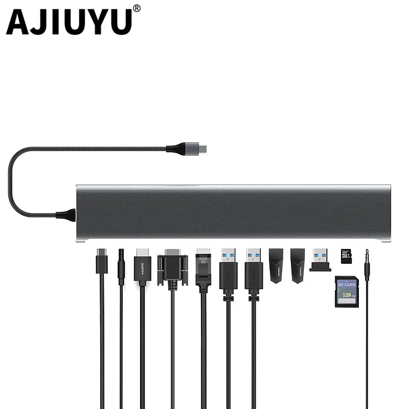 USB концентратор AJIUYU Type C на 3 0 HDMI RJ45 VGA|USB-хабы| |