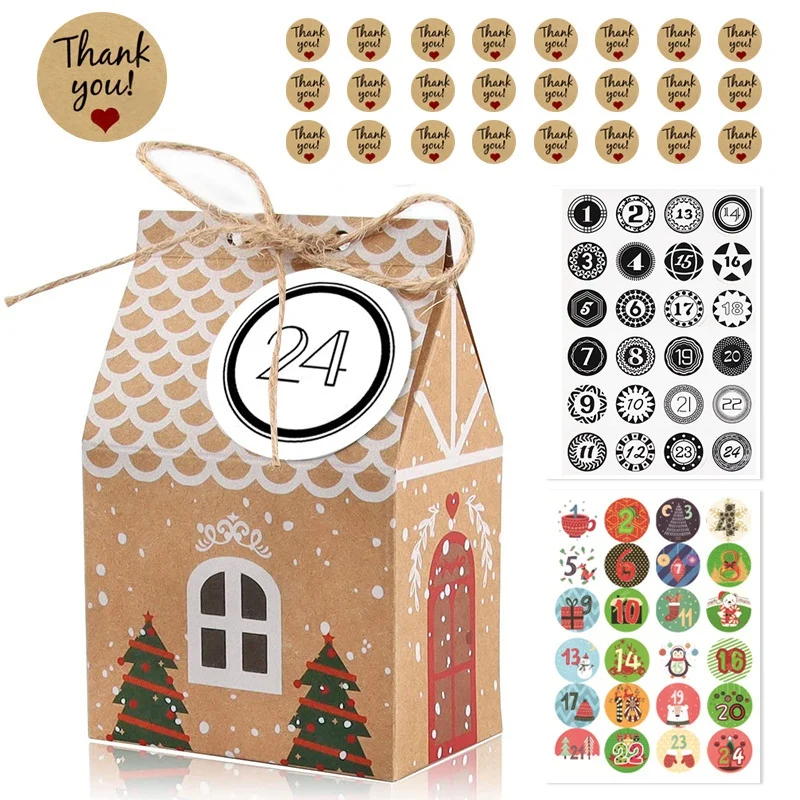 24 набора Рождественская домашняя упаковочная коробка подарочные пакеты для