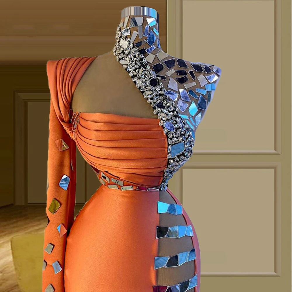 

YILIBER Evening dresses 2021 vintage vlack pearls long sleeves evening gowns beading prom dresses for women short dresses