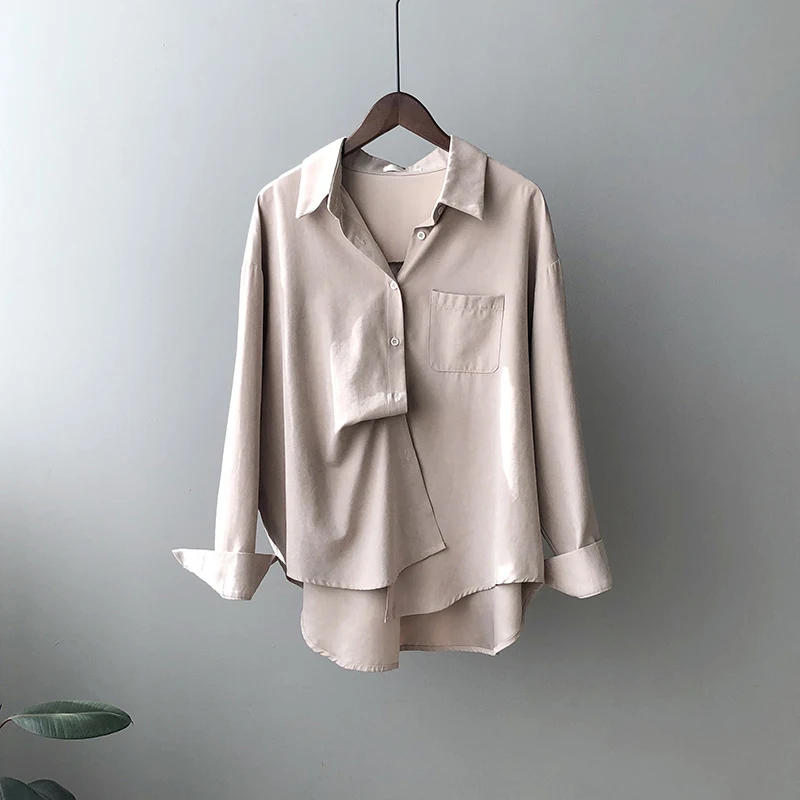 

2021 New Summer Fashion Casual Shirt Women Long Sleeves Retro Loose Single Breasted Fresh Blouse All-Match Solid Color Shirts