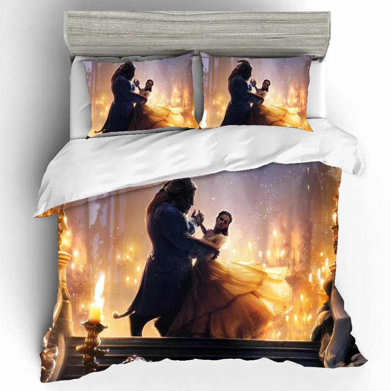 DQ0087 King size 3D печать постельных принадлежностей s красота и чудовище Комплект постельного белья пододеяльник простыни наволочки постельное белье домашний текстиль - Цвет: DQ0087