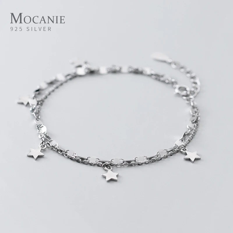 

Mocanie New Arrive 925 Sterling Silve Mini Tiny Star Charm Bracelet for Women Geometric Double Chain Bangle Fine Jewelry Bijoux