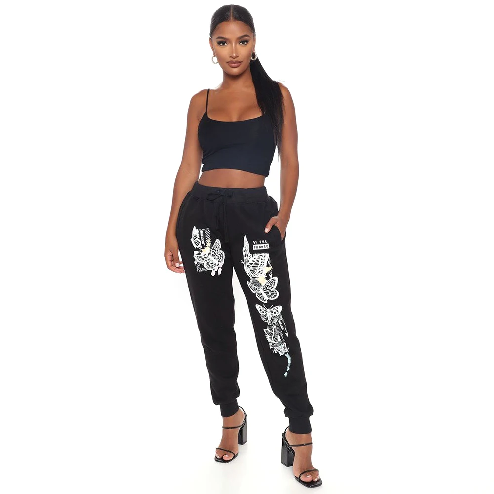 Женские повседневные спортивные штаны с принтом бабочки мягкие хлопковые