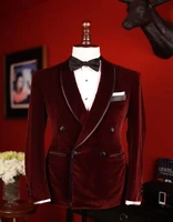 jeltonewin mens sets for wedding tailor made double breasted suit 2022 burgundy velvet coat black pant groom tuxedo slim ternos