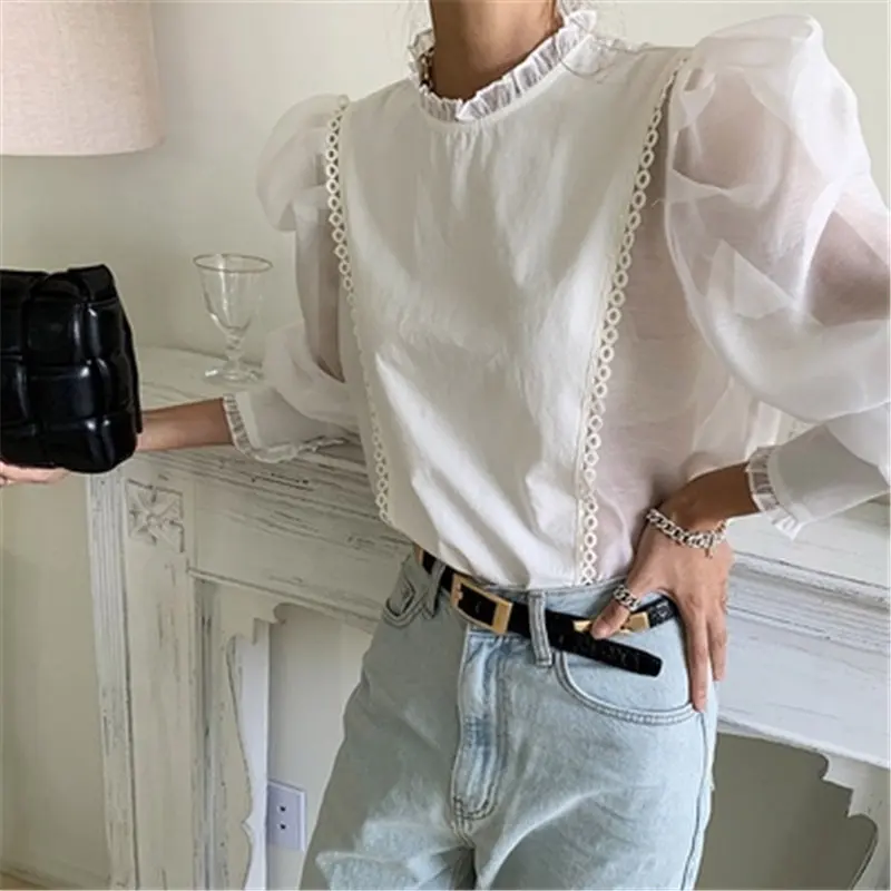 

White Ruffles Stylish Women Sweet High Quality Brief 2021 Vintage All Match Office Lady Streetwear Chic Shirts