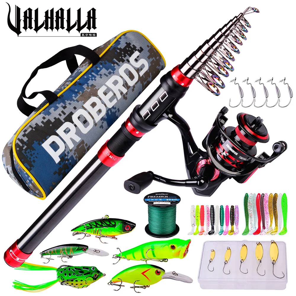 

VALHALLA 1.8m-3.6m Telescopic Casting Fishing Kit Portable Ultralight Rod and 5.2:1 Gear Ratio Fishing Reel Pesca Tackle Combo