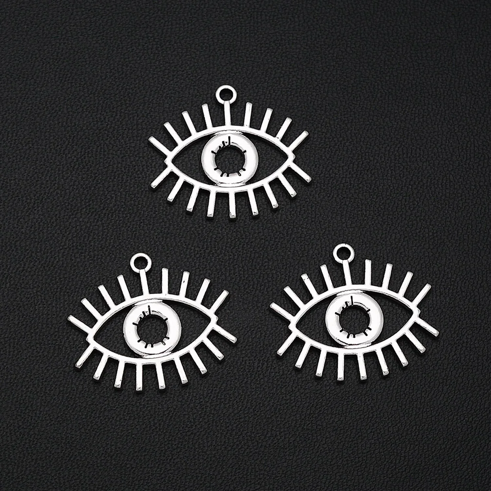 10pcs/Lots 22x26mm Antique Silver Plated Eye Charms Hollow Pendants For Keychain Jewellery Making Supplies Parts Handmade Kit - купить по