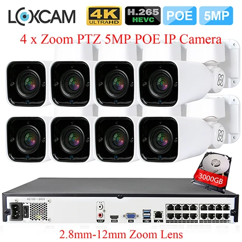 16CH NVR x 8 Camera Loxcam H.265+ PTZ 5MP CCTV Камера Системы 16CH POE NVR Kit 5MP 5xzoom ip-камера видеонаблюдения с поддержкой Wi Камера 2,8-12 мм зум системах видеонаблюдения, 4 штуки/набор ТБ - Цвет: 16CH NVR x 8 Camera