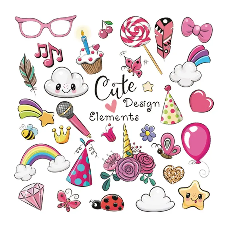 

Cute Girl Elements Clothing Badges Patches Diy T-Shirt Dresses New Design Hot Tear Thermal Transfer Flower Applique Stickers