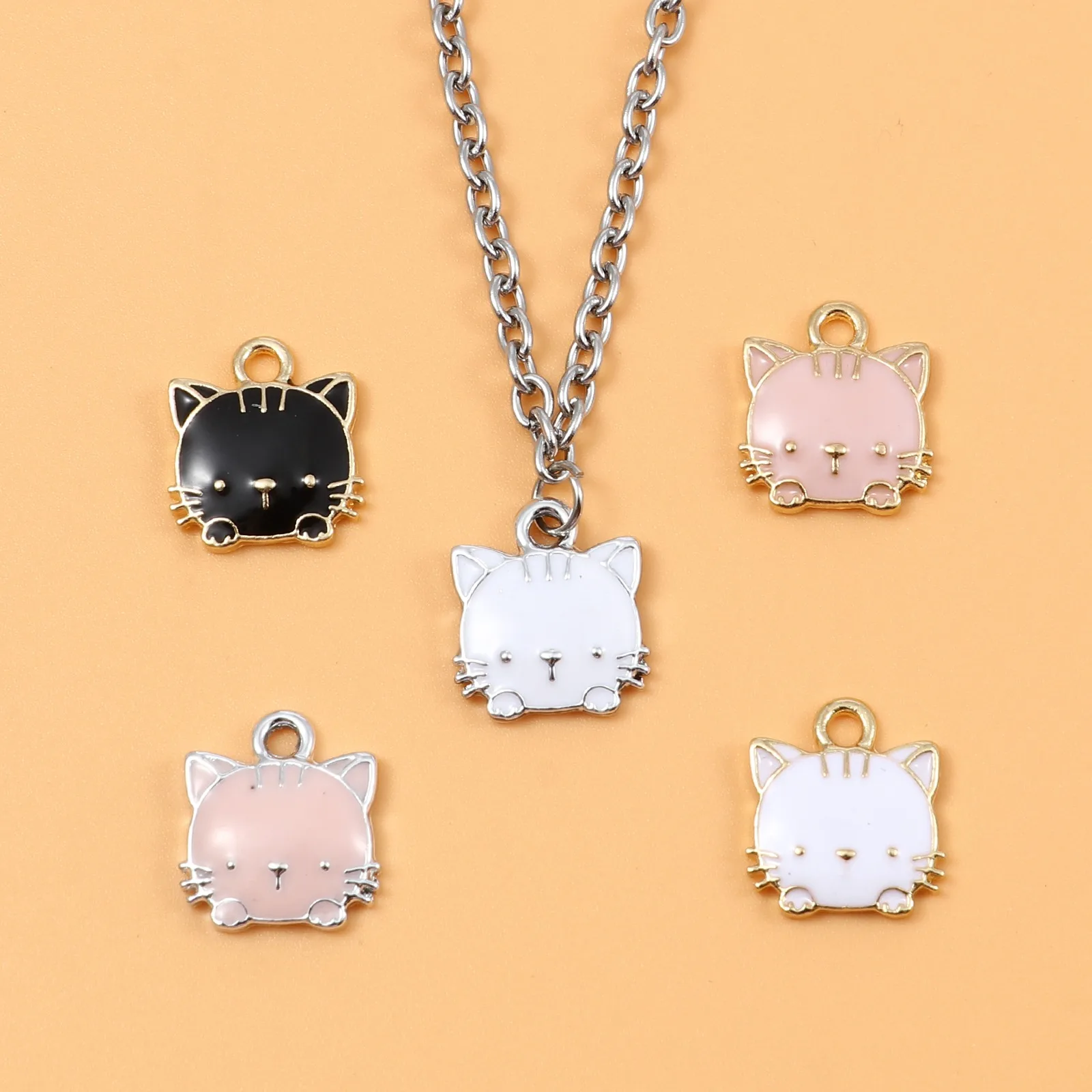 

New Cartoon Enamel Cat Animal Charms Necklaces Pendants For DIY Earrings Colorful Charms Handmade Jewelry Finding Making 10pcs