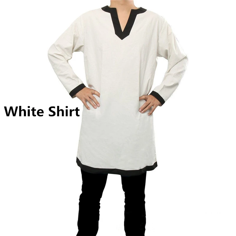 White Shirt Male Halloween Medieval Viking Warriors Knight Shirts Belt Renaissance Vintage Middle Age V-neck Party Cosplay Costumes - Цвет: White Shirt