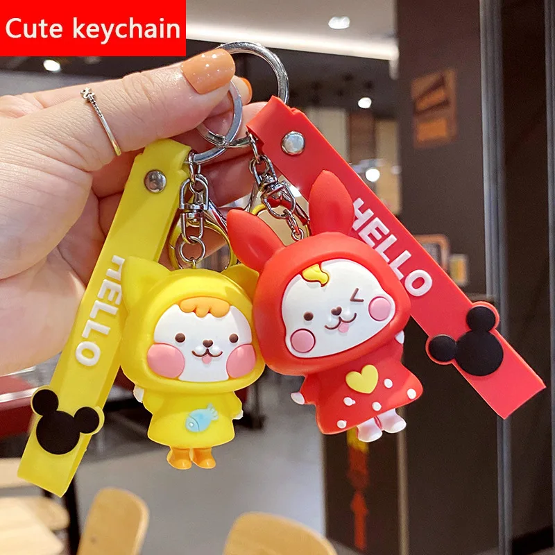 

New Fashion Cute Fun Cartoon Soft Glue Keychain Ring Chain Men Women Mobile Phone Bag Car Keychains Pendant Christmas Dog Gift